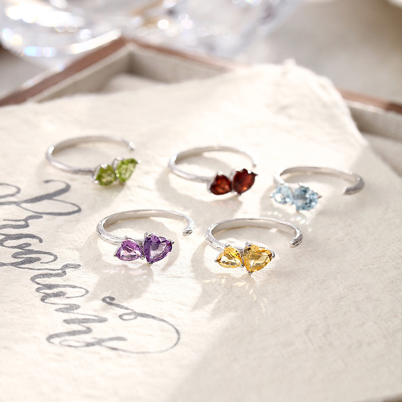 Venta caliente transfronteriza s925 plata de ley amor piedra natural anillo abierto mujer Europa y América temperamento de lujo ligero anillo ajustable mujer