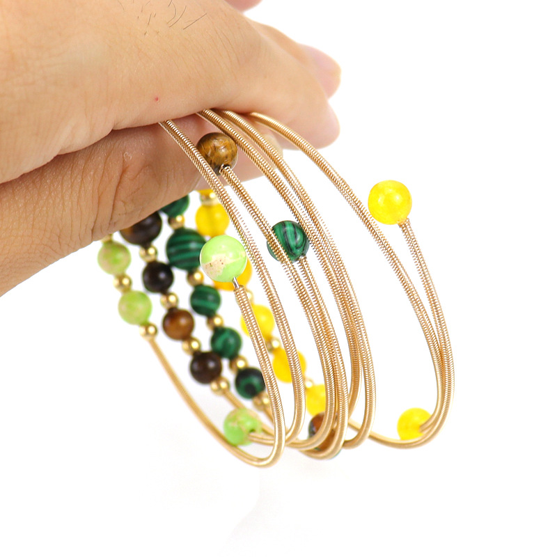 Simple Style Round natural stone Copper Beaded Bangle 1 Piece