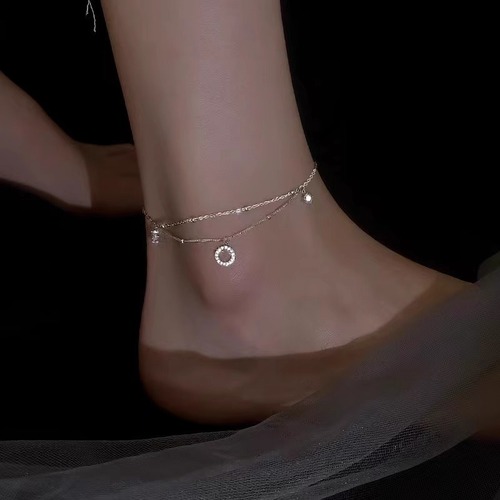 Double Circle Ankle Chain, Niche Minimalist Design, Geometric Round Foot Chain, Bestselling Trendy Foot Jewelry