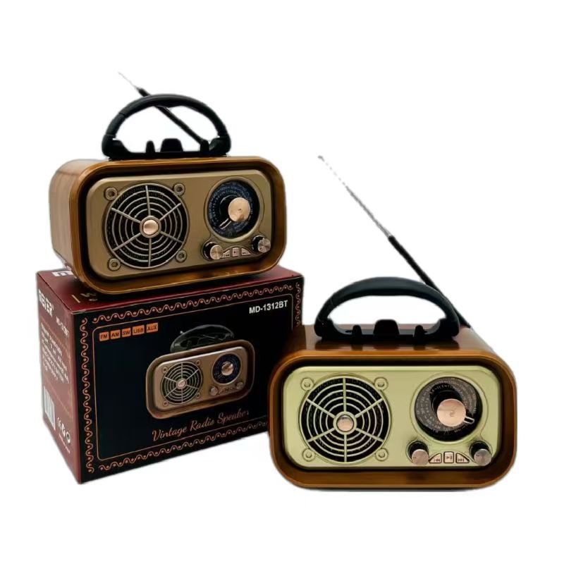 국경 새 MD-1312BT 레트로 블루투스 스피커 야외 휴대용 홈 휴대용 FM 라디오 오디오