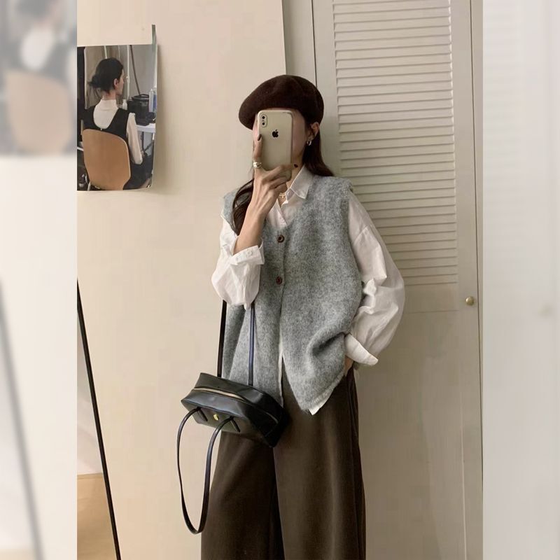 韩系简约百搭软糯慵懒风毛衣马甲女2025秋冬新款宽松叠穿针织背心|undefined