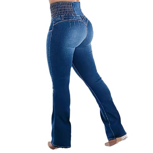 EU & US TEMU High-Waist Slimming, Stretchy Button-Front Women's Flared Denim Trousers