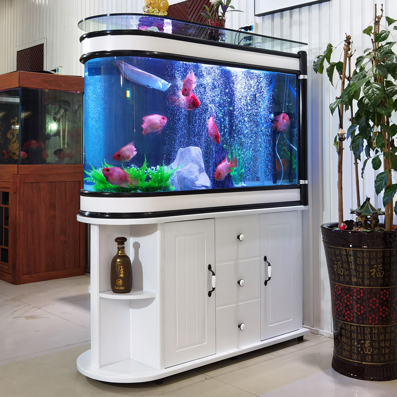 大型鱼缸子弹头生态鱼缸水族箱中型客厅家用玻璃隔断鞋柜