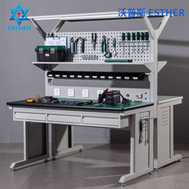 定制防静电工作台 电子车间重型带灯不锈钢实验维修流水线工作桌