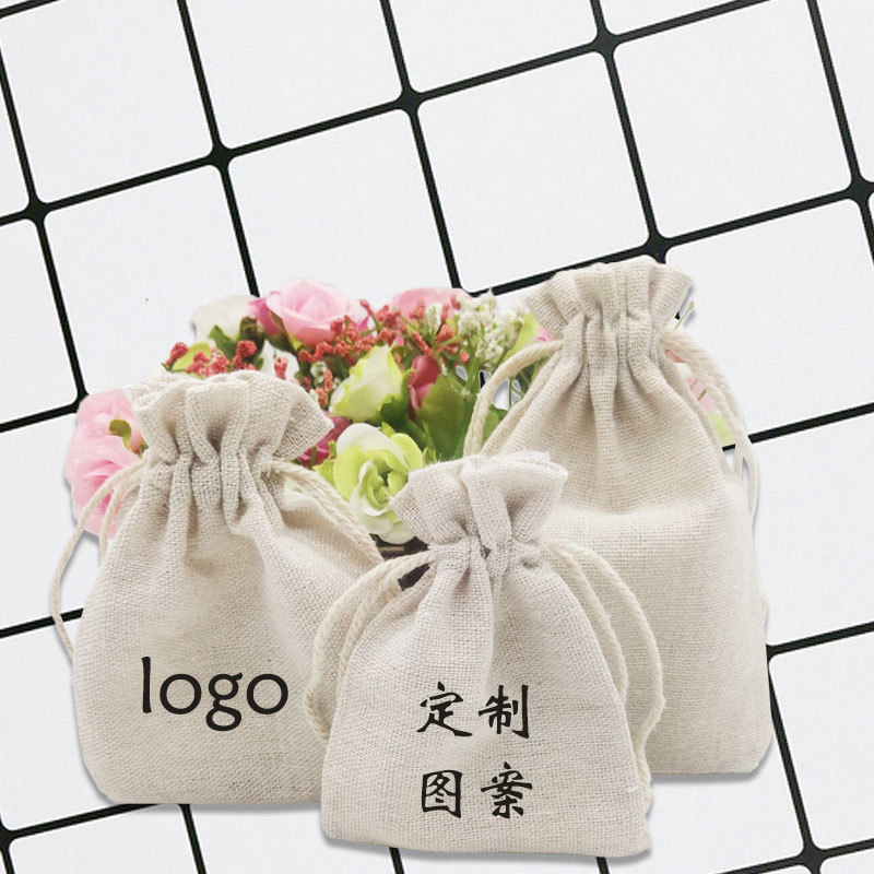 Bolsa de algodón con cordón, bolsa de almacenamiento de algodón y lino con cordón, bolsa pequeña de algodón y lino con cordón.