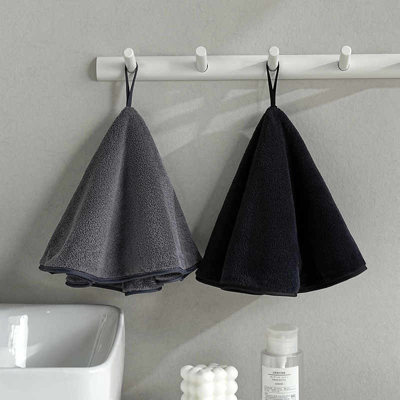 Cross-Border Wholesale Round Hand Towels Coral Fleece Hanging Towels Kitchen Bathroom Absorbent Towels Black Gray Hangable Towels