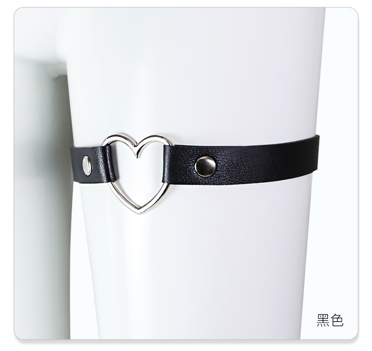 Jiuai SM Traction Collar and Leg Ring Set with Heart Silicone Accent, Black PU Leather — detail image 6