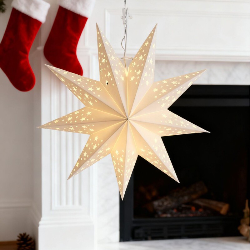 Christmas Decoration Nine-Pointed Star Lantern Hanging Three-Dimensional Origami Star Lampshade Shopping Mall Window Paper Lampshade Cross-Border