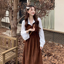 小个子背带连衣裙女装早秋穿搭2025新款长裙千金风巨好看的两件套