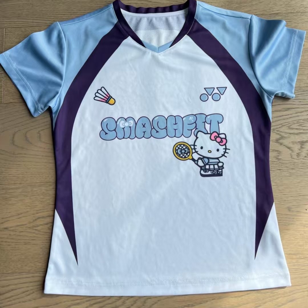 2025 New Quick-Drying Short-Sleeved Badminton Uniform for Girls Kitty Cat Waist Slimming Look T-Shirt Training Uniform