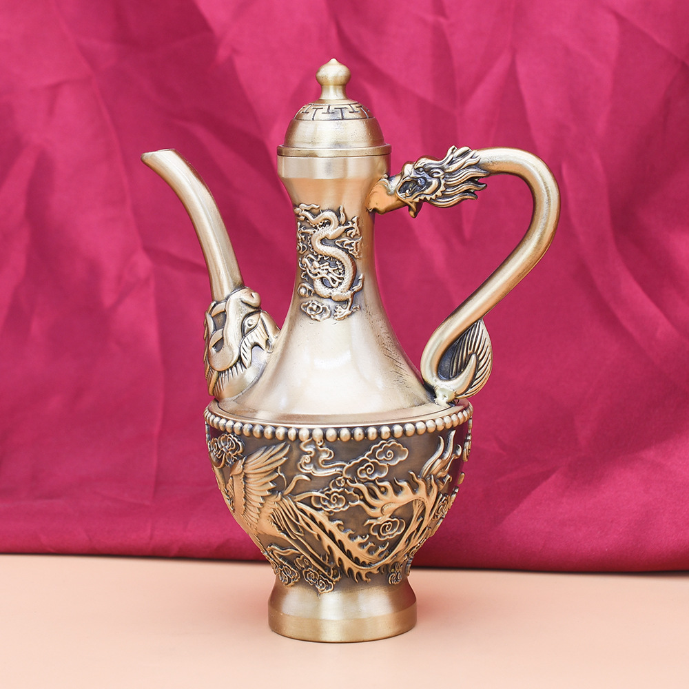 厂家批发黄铜全铜仿古酒壶龙凤酒壶铜茶壶龙壶水壶家居工艺品装饰