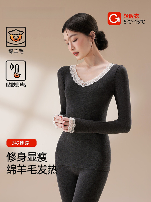 Women's thermal underwear set made of sheep wool, seamless, 2025 new model, heating, slim-fit shapewear for autumn and winter