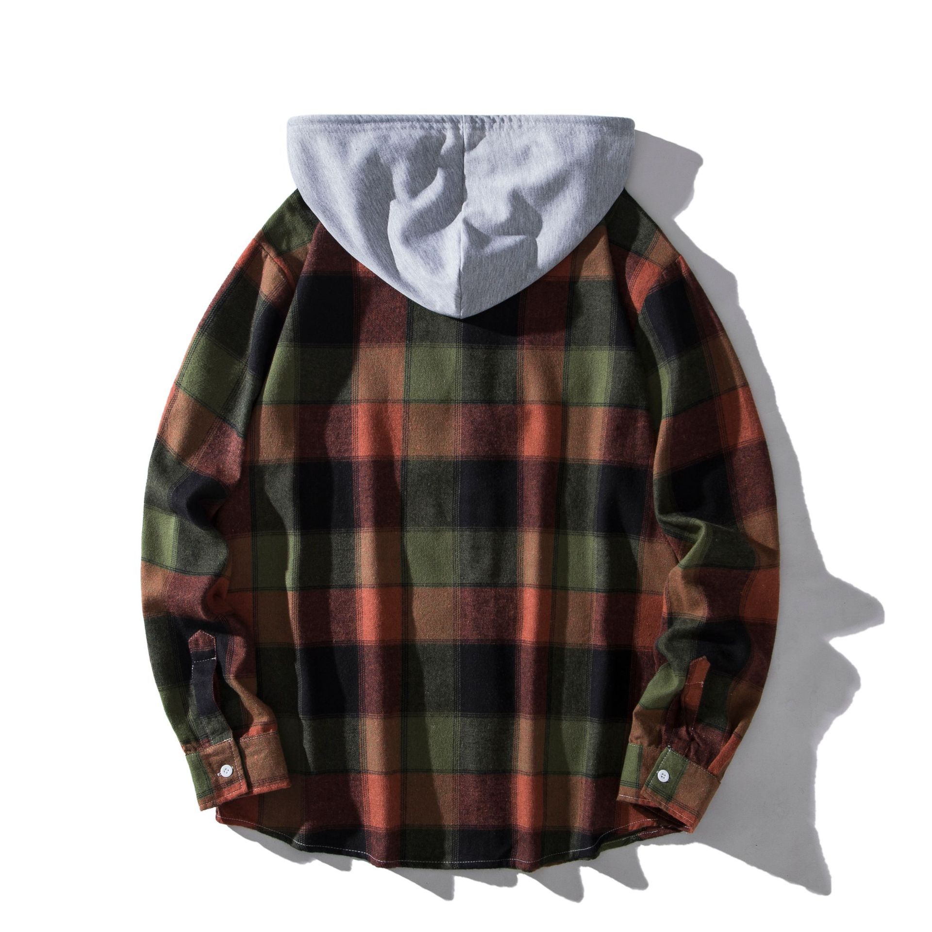 Herren Flanellhemd Mit Kapuze Kariertes Oversized Freizeithemd_voghion.com