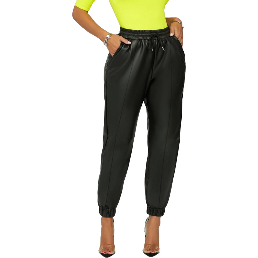 solid color PU leather casual pants nihaostyles clothing wholesale NSFNN84857