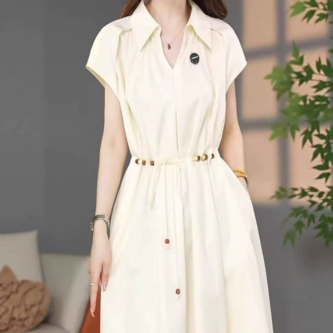 2025 новый летний стиль модное свободное однотонное платье с коротким рукавом женский модный дизайн длинная юбка