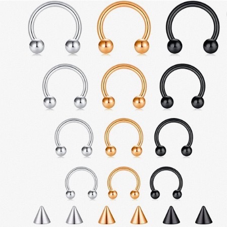 European and American cross-border stainless steel C-shaped rod horseshoe ring electroplated C-type stainless steel sharp cone nose ring piercing jewelry