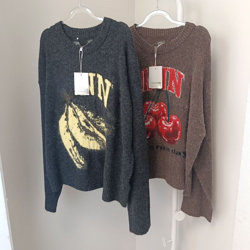 Foreign trade mohair blend! 26 new styles of banana and cherry fruit pattern blended round-neck pullover long-sleeve sweaters Foreign trade mohair blend! 26 new styles of banana and cherry fruit pattern blended round-neck pullover long-sleeve sweaters