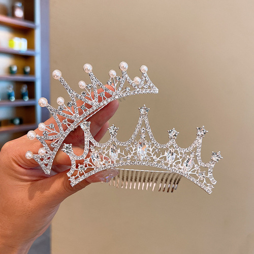 Girls' crown tiara children's Korean crown birthday performance princess baby rhinestone comb hairpin hairpin hair accessories