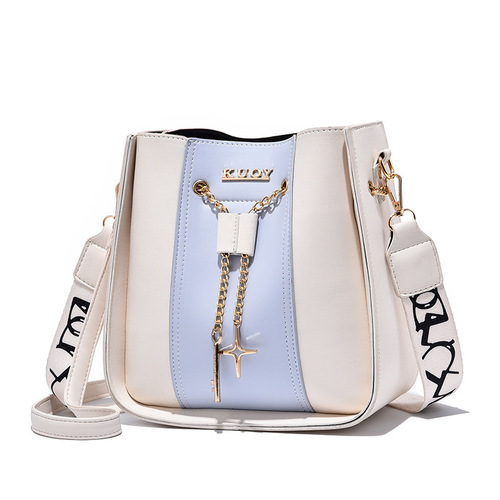 [Live Recommendation] Bucket Bag Women's  New Fashion Contrast Color Women's Bag Wide Shoulder Strap Western Style Single Shoulder Crossbody Bag