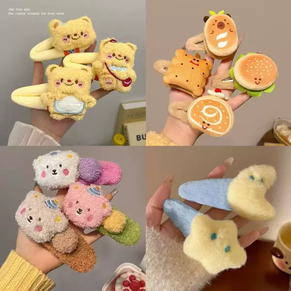 Sweet and Cute Cartoon Plush Hair Clip, Girly Heart-Shaped Hair Clip for Bangs, Side Clip, Hairpin, Hair Accessory
