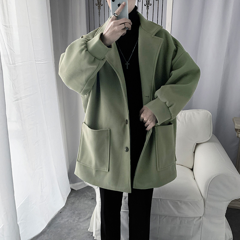 Otoño e invierno trench coat estilo coreano de los hombres de longitud media de Hong Kong estilo traje nuevo Ruan guapo abrigo de lana