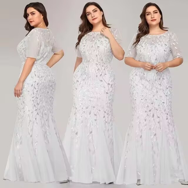 European and American Cross-Border Ladies Evening Dress Bridesmaid Dress Party Ball Dinner Support Slim Mesh Sequin Sequin Skirt