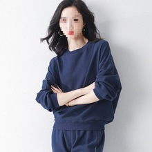 5Y棉华夫格运动套装女2024春秋新款时尚圆领长袖休闲跑步服女装