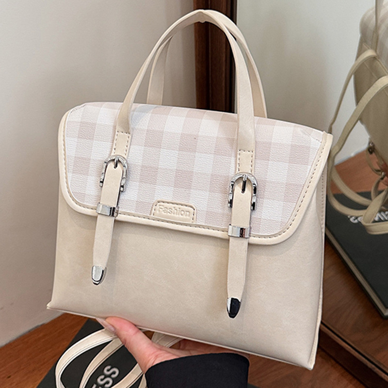 Women's Vintage Backpack Handbag Large Capacity Plaid Messenger_voghion.com