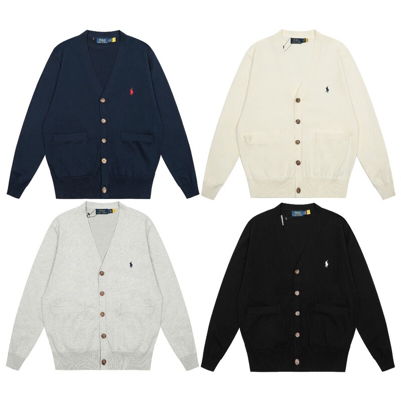 Rl Ralph Lauren Eleven-Color Small Logo Embroidered Turn-Down Collar Long-Sleeve Knit Sweater Unisex Top Cross-Border Sale