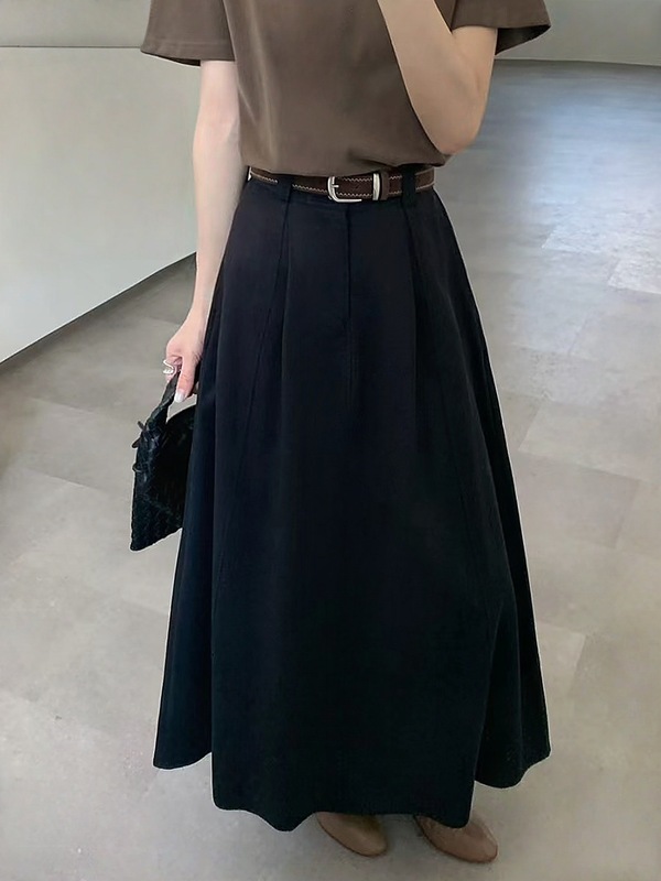 韩系宽松百搭高腰半身裙女2025秋季新款中长款简约A字大摆伞裙子|undefined