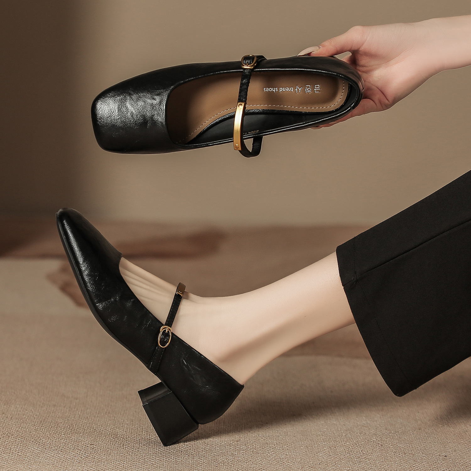Damen Mary Jane Loafers Aus Leder Mit Blockabsatz Retro Stil_voghion.com