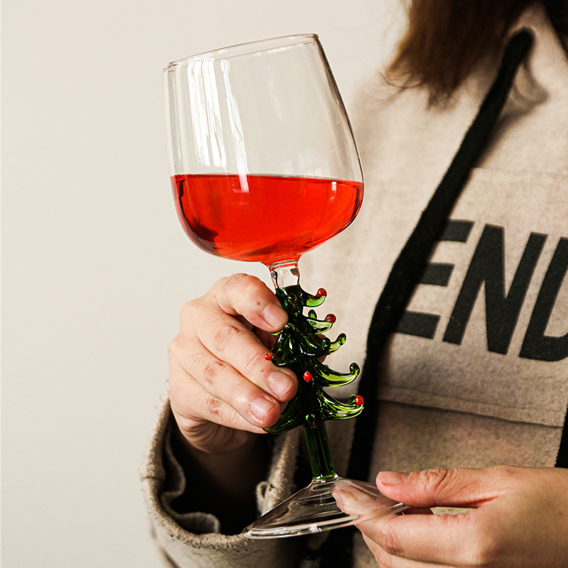 Juego de copas de vino sin plomo con árbol de Navidad creativo, estilo ins, venta al por mayor