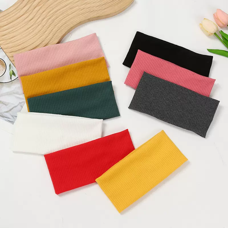 欧美亚马逊纯色针织发带条纹宽边高弹力运动发带吸汗透气束发带