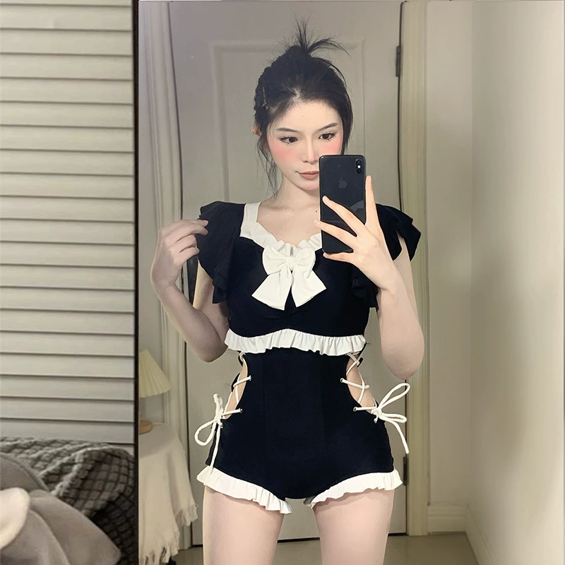 Купальник в корейском стиле для женщин, цельный милый консервативный купальник для девочек, закрывающий живот, для похудения, стиль 2022, новый курортный купальник с горячими источниками