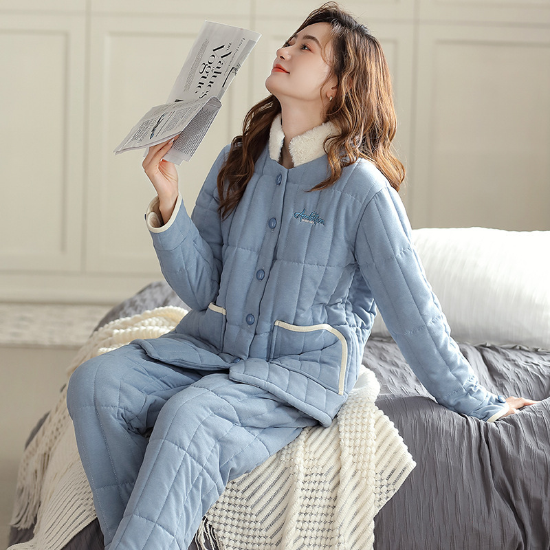 Women's Winter Pajamas, Three-Layer Thickened Coral Fleece with Cotton Padding, Flannel Winter Cotton Jacket Home Wear Set Women's Winter Pajamas, Three-Layer Thickened Coral Fleece with Cotton Padding, Flannel Winter Cotton Jacket Home Wear Set