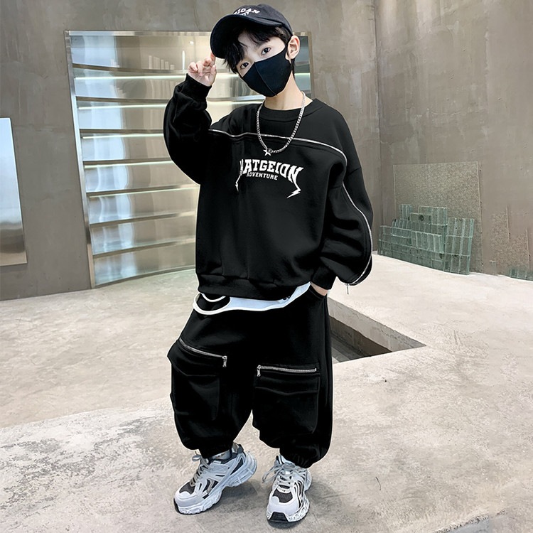 Boys' Autumn Outfit Set 2026 New Trendy Cool Stylish Spring and Autumn Sportswear Sweatshirt Two-Piece Set for Older Children
