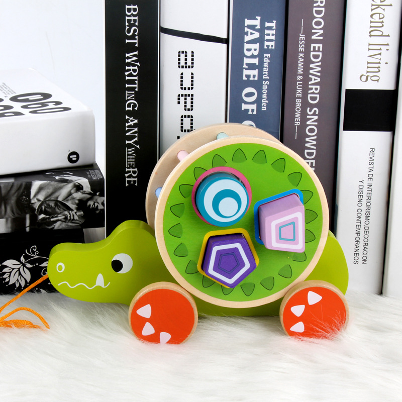 Juguetes educativos de los niños inteligencia arrastre animal bloque construcción forma geométrica juego remolque clasificación cognitiva al por mayor