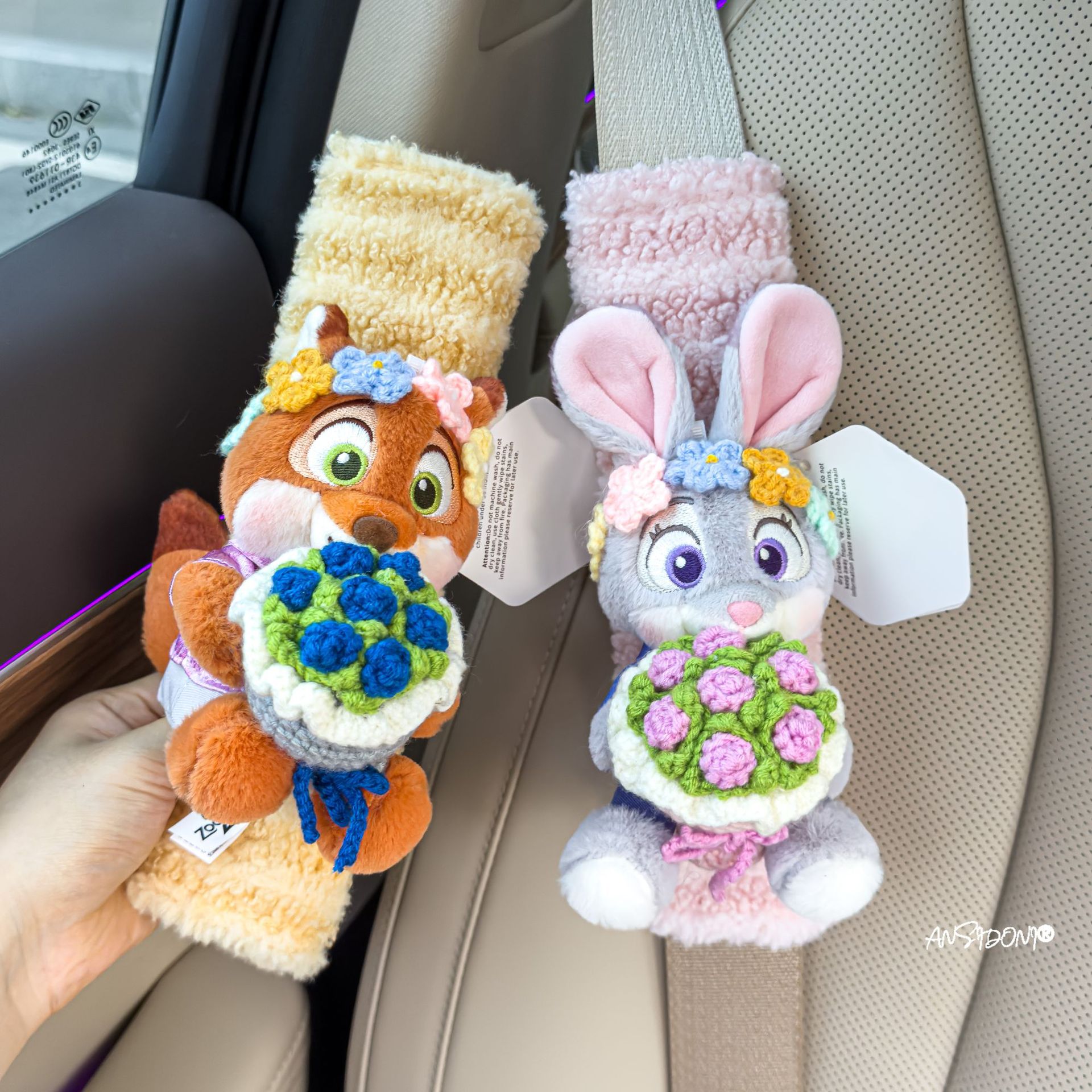 Zootopia Judy Nick Bouquet Car Seatbelt Shoulder Pad Car Seatbelt Cover Car Interior Decoration
