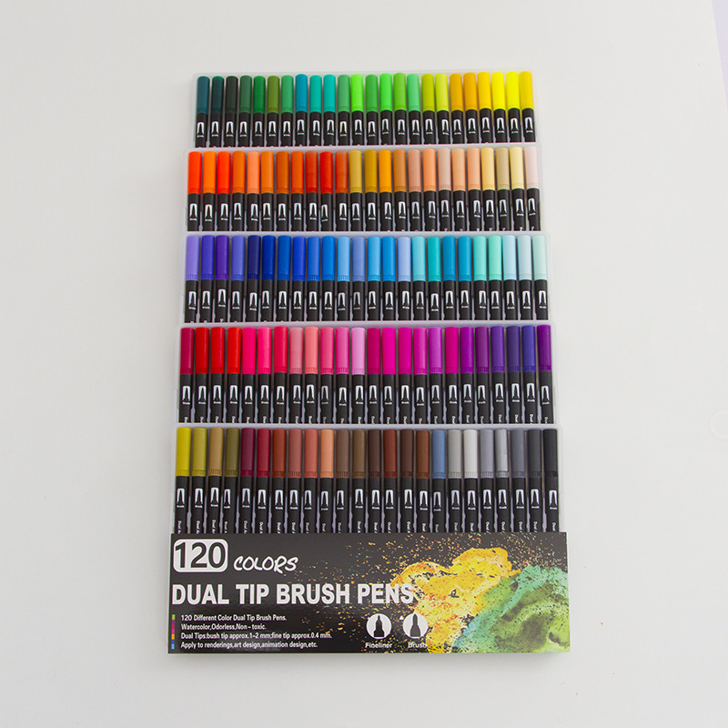 Pluma de acuarela de doble cabeza transfronteriza 48 color arte caligrafía pintura suministros varilla negra traje de dibujos animados de estudiante de doble cabeza al por mayor