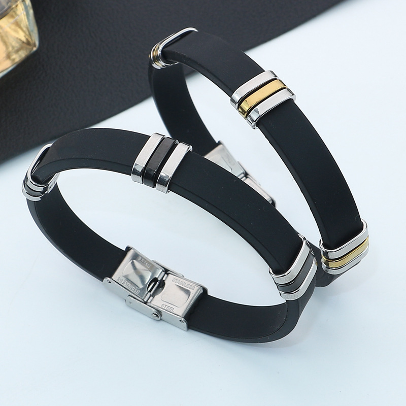 Cross-border stainless steel silicone men's bracelet student gift fashion titanium steel handmade couple jewelry wholesale