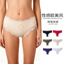 跨境女士三角裤法式蕾丝花边蝴蝶结装饰甜美低腰T裤欧美大码内裤