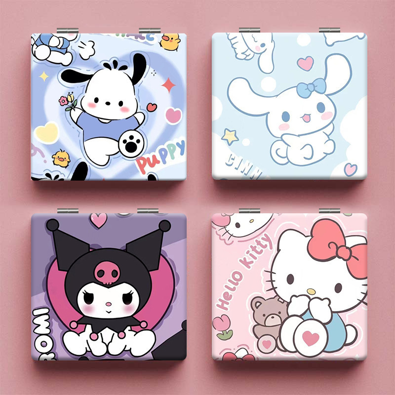 Lindo espejo pequeño Sanrio Kulomi espejo de maquillaje portátil de alto valor espejo de maquillaje portátil dormitorio de estudiantes espejo de maquillaje plegable