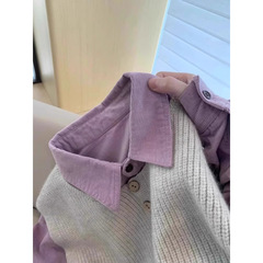 春季一套装马甲穿搭高级感温柔系职业紫色灯芯绒衬衫女