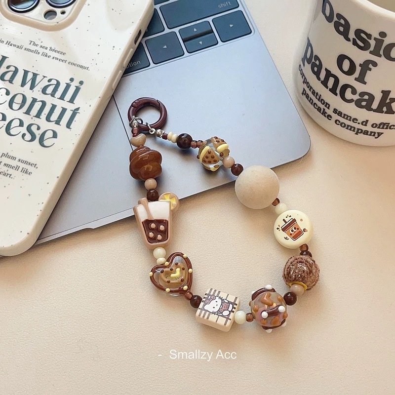 South Korea Niche Personality Original brown Love Beaded DIY Mobile Phone Chain Bag Pendant Cute Key Chain New