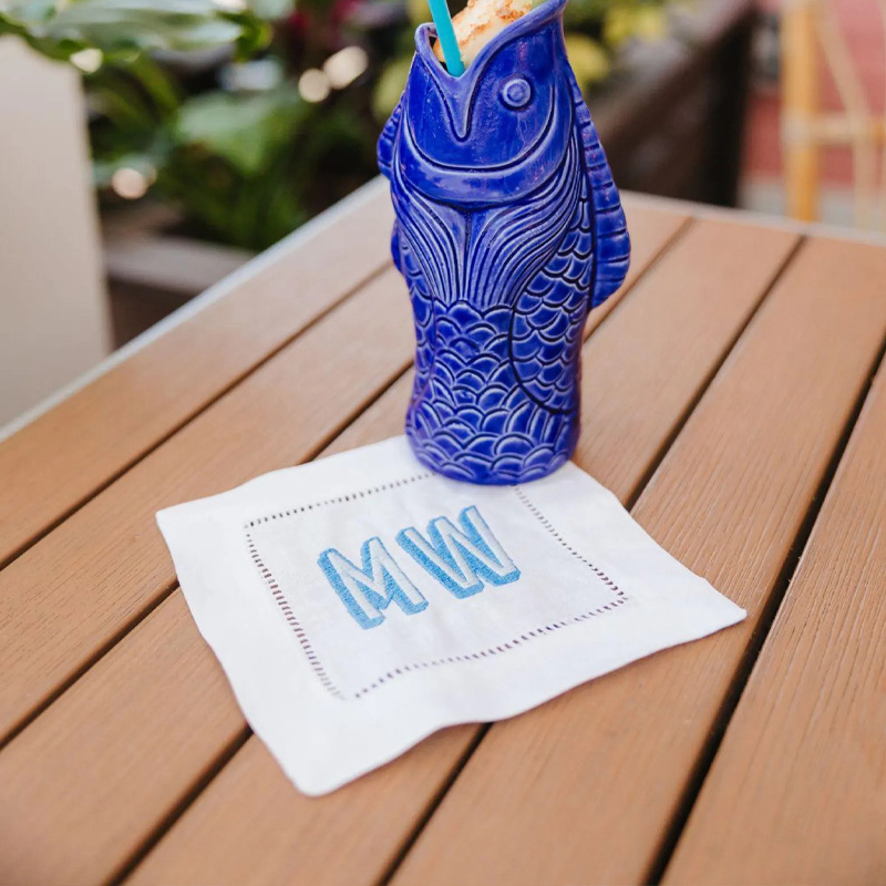 etsy Amazon ホットセールパーソナライズされた刺繍単一文字カクテルナプキンレストランレストランホワイトリネンナプキン|undefined