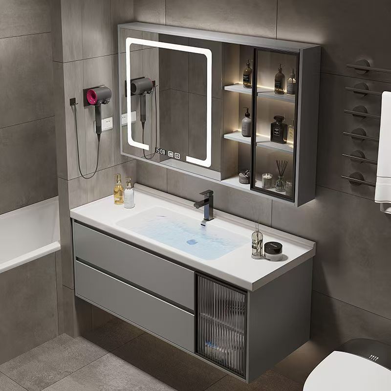 Modern Simple Smart Bathroom Cabinet Washroom Solid Wood Washbasin Washbasin Ceramic Light Luxury All-In-One Combination
