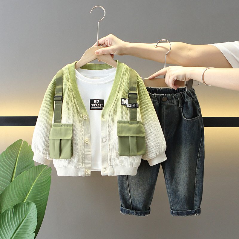 6157 Traje de otoño para niños 2025 Nuevo estilo fresco y atractivo Chaqueta degradada de primavera y otoño para niños Traje de tres piezas Otoño para bebés