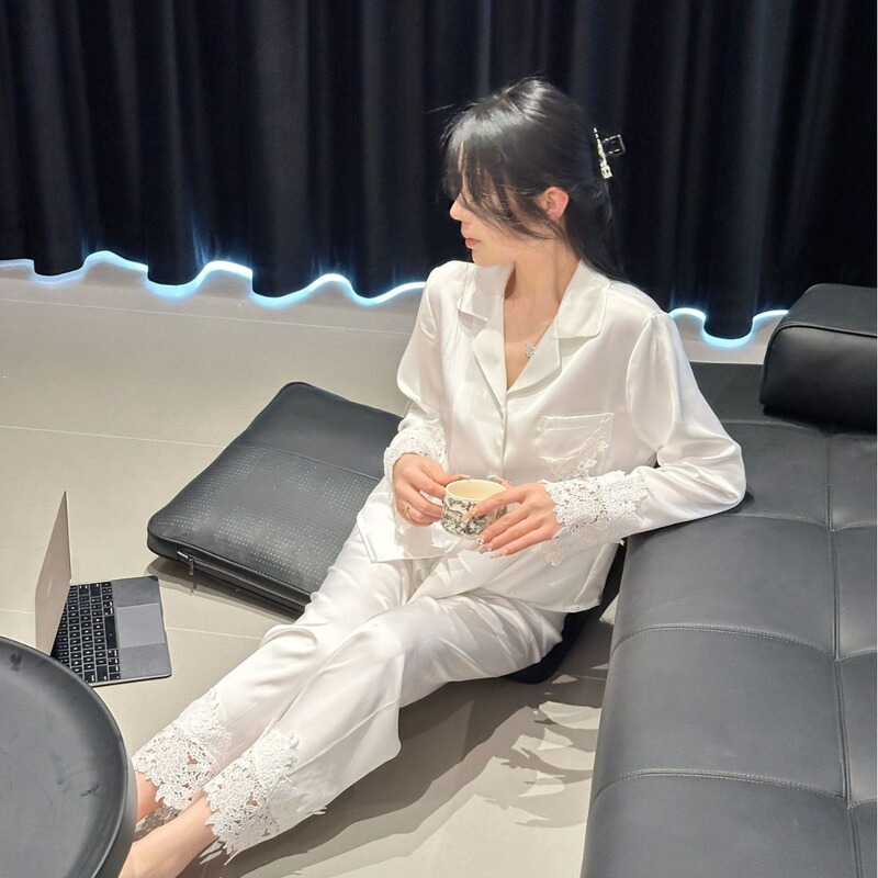 Yase011【White Light Elegance】Xiaohongshu Luxury High-End French Style Spring Imitation Acetate Lace Homewear