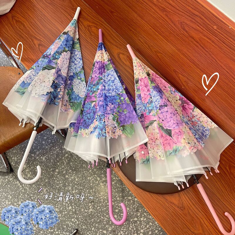 Hot-Selling Japanese-Style Dreamy Embroidered Ball Transparent Umbrella, Automatic Long-Handle, Thickened, Wind-Resistant, High-End Fashion Niche New Model Umbrella