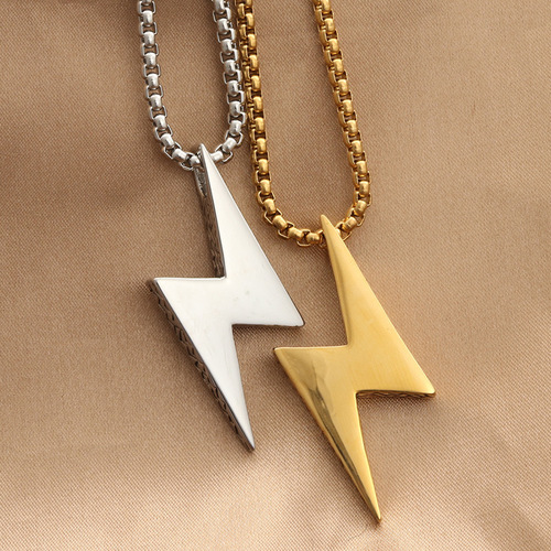 European and American Decorative Titanium Steel Lightning Pendant Personality Punk Retro Trend Men's Stainless Steel Necklace 280252